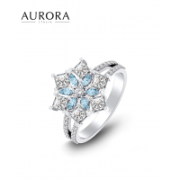 Aurora Italia Cincin Auroses Winter Magic Snowflake Ring - White Gold Plated 18K