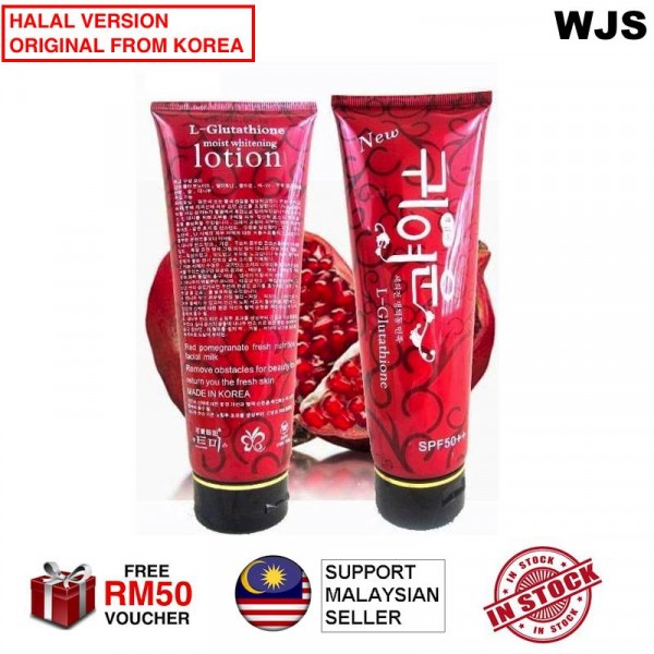 l-glutathione moist whitening lotion red pomegranate HALAL VERSION) WJS True Korea L-Glutathione Red Pomegranate SPF50 Moist  Whitening Lotion L Glutathione Red Pome Genuine Original 300g [FREE RM 50  VOUCHER] Red