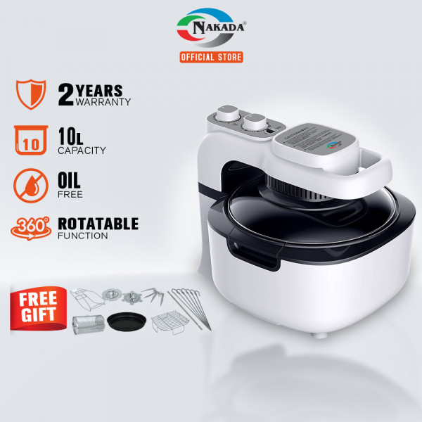 Nakada 10 Liter XXL 360º Rotation Air Fryer NKD1500 White PGMall