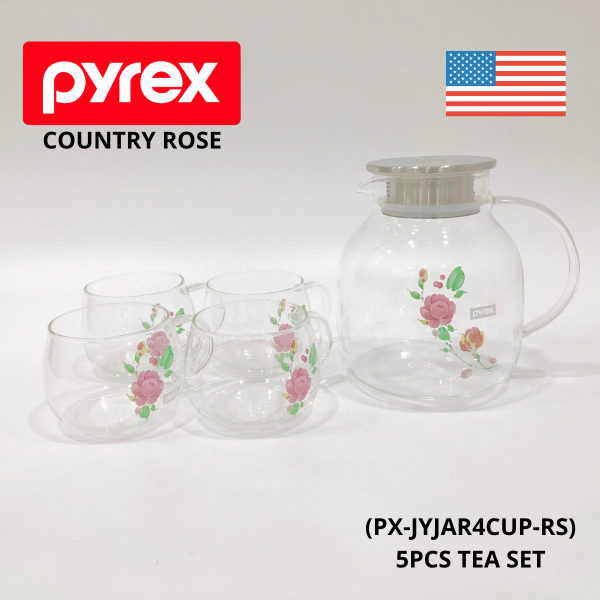 Pyrex Country Rose 5pcs Tea Set (Teapot Cup) by Corelle Brands