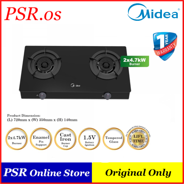 Midea 2 Burners TableTop Tempered Glass Gas Cooker Gas Stove MGST211G Black PGMall