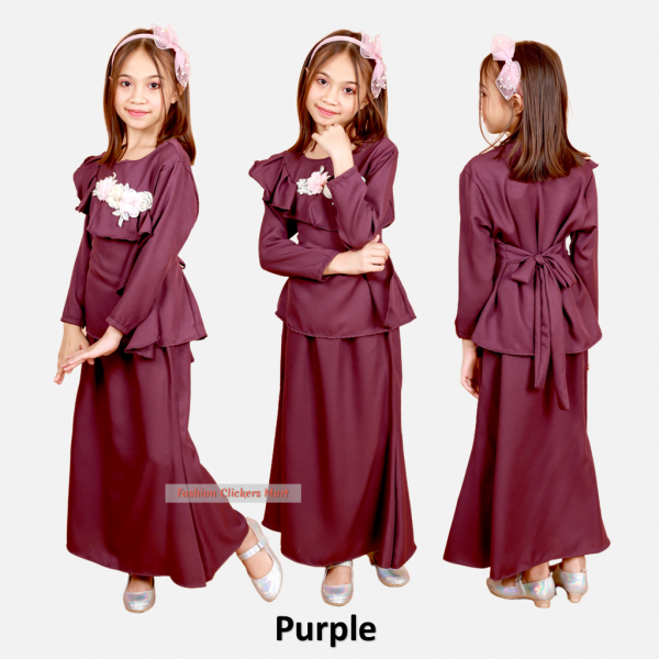 FC Mart Muslimah Girl Kurung Dress Baju Kurung Budak Perempuan Kids Kurung Baju Kurung Raya Kanak Kanak Moden Moss Green M PGMall