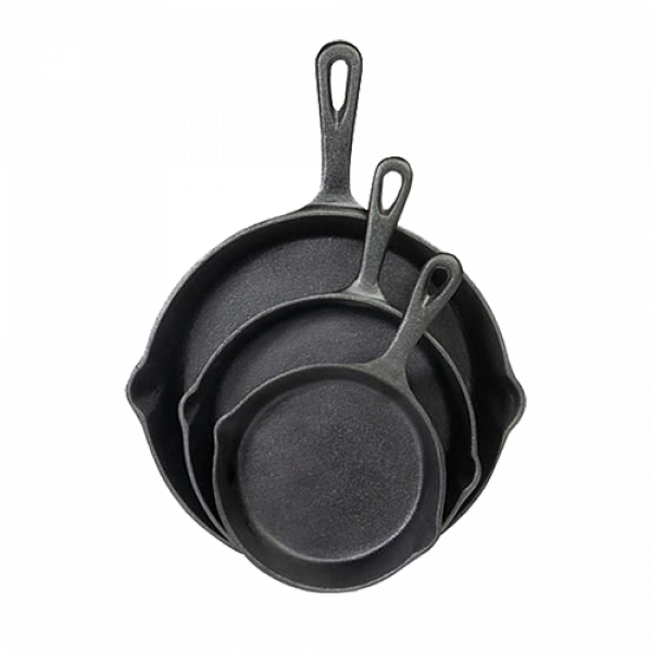 GRATER Set of 3 Pieces PreSeasoned Cast Iron Round Skillet Pans PGMall