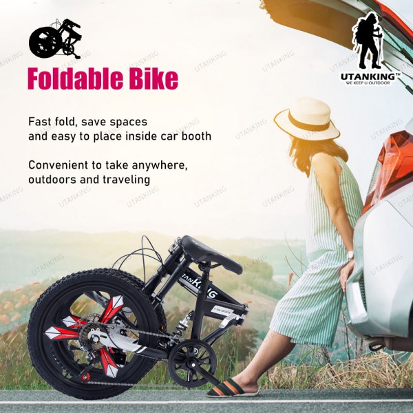 UtanKing™ 20 Inch Folding Bike MTB Speeds Gear Foldable Road