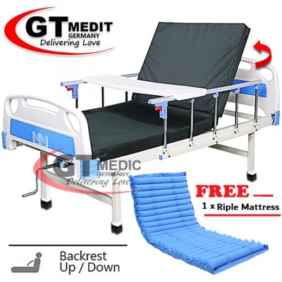 Single Crank 1 Turn Function Medical Home Care Hospital Nursing Bed Dining Table / Tilam Katil + Ripple Air Mattress