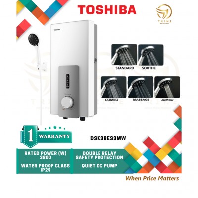 Toshiba Digital DC Pump Water Heater DSK38ES3MB DSK38ES3MW And Rain Shower  DSK38ES3MB-RS Instant Water Heater With Sirim DSK38ES3MB-RS STANDARD  PACKAGING | PGMall