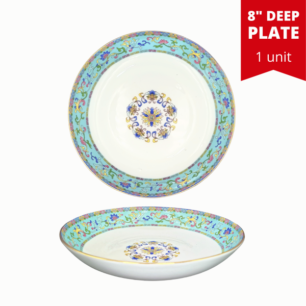 Chinese 8" Deep Dish Plate Porcelain Plate Set Pinggan Porcelain Dinner