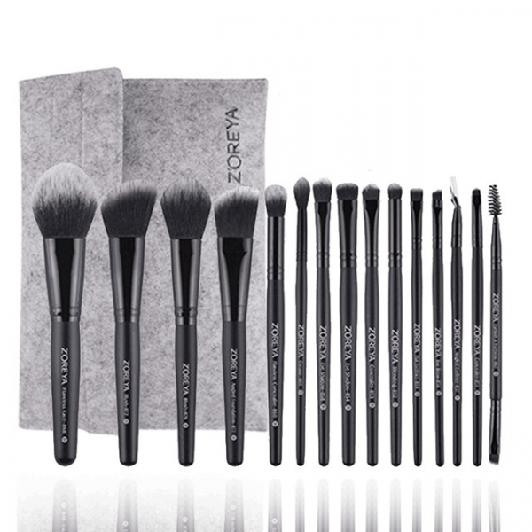 ZOREYA 15pcs Makeup Brushes Set Woode Foundation Blush Natural Soft