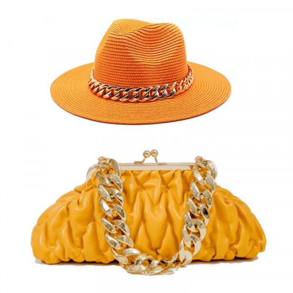 hat bag sets women fedoraStraw Hat and Bag Set Gold Chain 