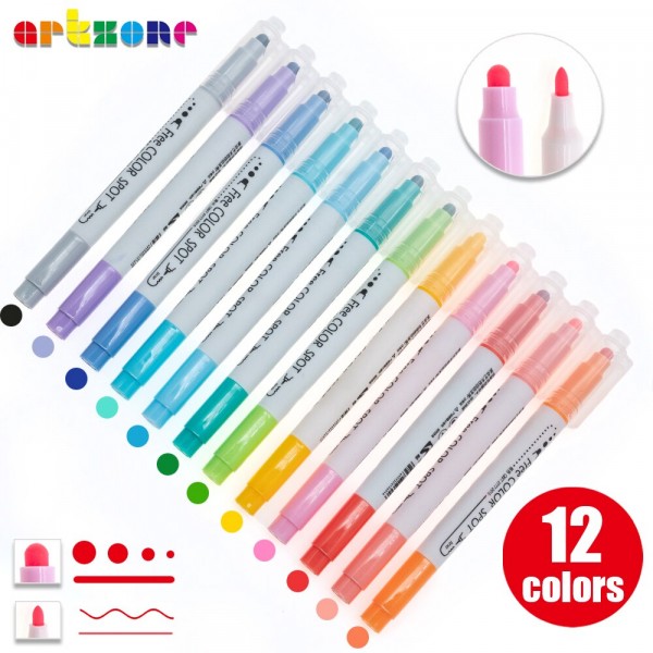 12 colors Creative Highlighter Pen Novelty Colored Dot Painting Color