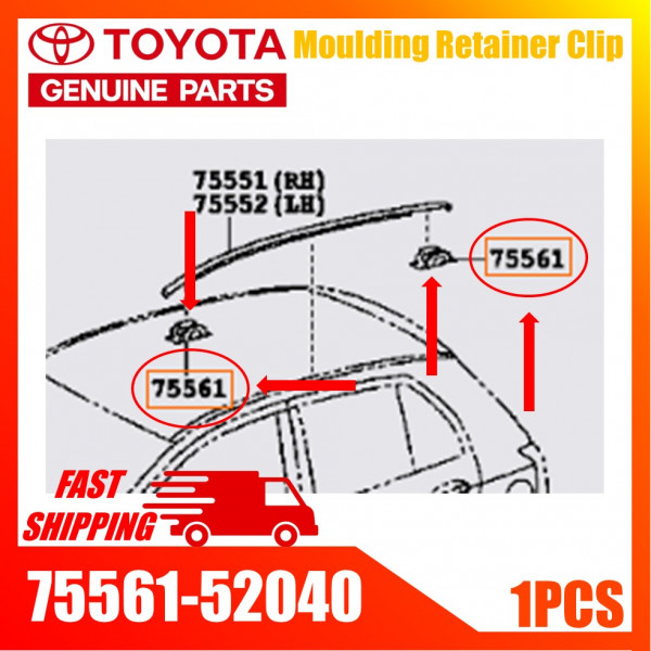 Original Toyota Roof Drip Side Moulding Clip 7556152040 Roof