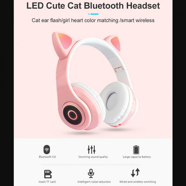 Wireless Overear Headset Cats Macaron Design (CXTB39) With RGB Ears