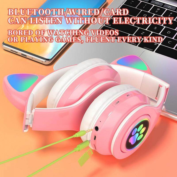Wireless Overear Headset Cats Macaron Design (CXTB39) With RGB Ears