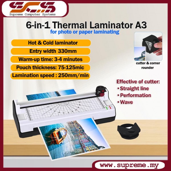 6 In 1 Thermal Laminator A3 for Photo Or Paper Laminating With Cutter