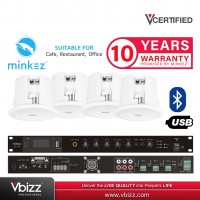 MINKEZ PA SYSTEM PACKAGE 04 - 4xMCS-530V Speaker 1xMA-120V Amp 120W Sound System Package for Cafe, Restaurant and Office