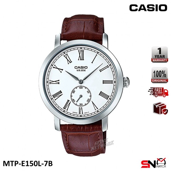 Casio MTP E150L Fashion Curved Glass Design Quartz Analog Leather Band Men Watch Jam Tangan Lelaki MTP E150L 1B Normal Box PGMall