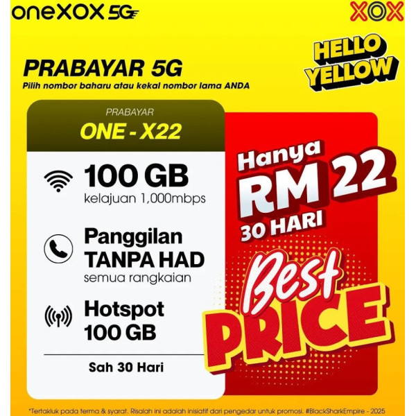 SIMKAD ONEXOX PREPAID 1X-22 SEBULAN RM 22 dapat 100GB unlimited call 只需 RM22 获得 100GB