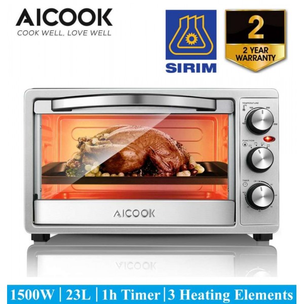 AICOOK GH23 23L Toaster Oven Slices Bread Countertop Speedbaking,1500W Double Glazed Door Oven