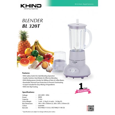 KHIND BL-320T BL320T BLENDER 1 Year Warranty Made in Malaysia Pengisar ...