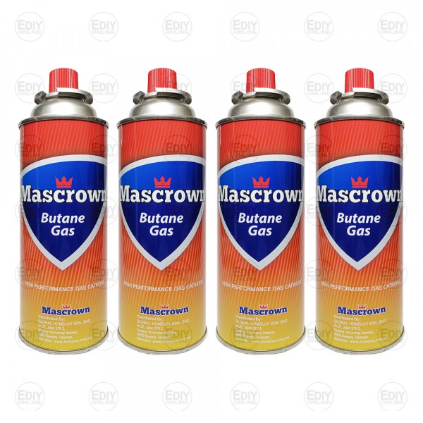 MASCROWN BUTANE GAS CARTRIDGE Torch Gas Burner Cecair Tin (4 BOTTLES