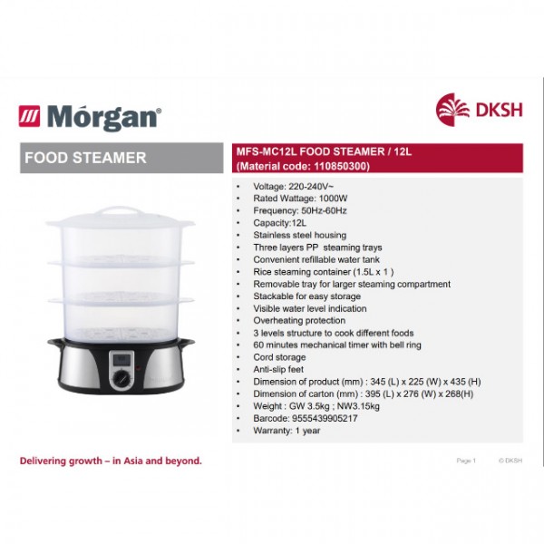 Food Steamer Pengukus Makanan 12L MFSMC12L PGMall
