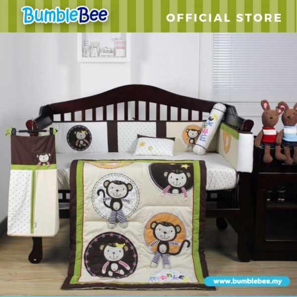 Bumble Bee Baby Bedding Set 7pc Embroidery Crib Set (Monkey Business