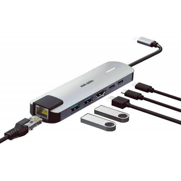 VEN-DENS 6-in-1 Hub Multifunction Adapter USB-C to HDTV+USB*2+PD+