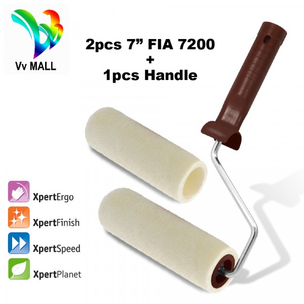 [1PCS FRAME HANDLE & 2PCS FIA7200 ROLLER REFILL] 7 inch Professional Paint Roller Cover Refill
