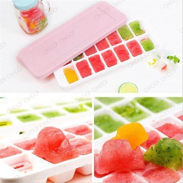 One Push Easy Release Ice Tray with Lid Quick Push To Snap Out Ice Cubes 14 Grid BPAFree PP