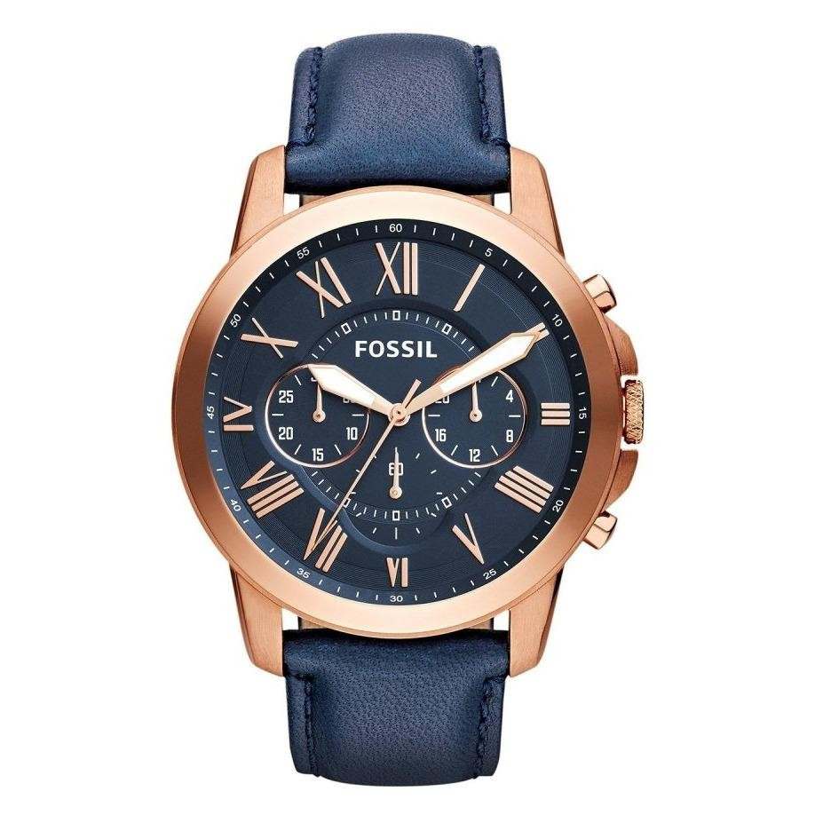 Fossil Men's Grant Chrono Navy Leather Watch FS4835