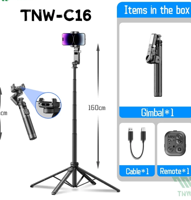 TNW C16 Face Tracking Multifunctional Tripod Ai Follow-Up Selfie Stick Gimbal Stabilizer For Phone