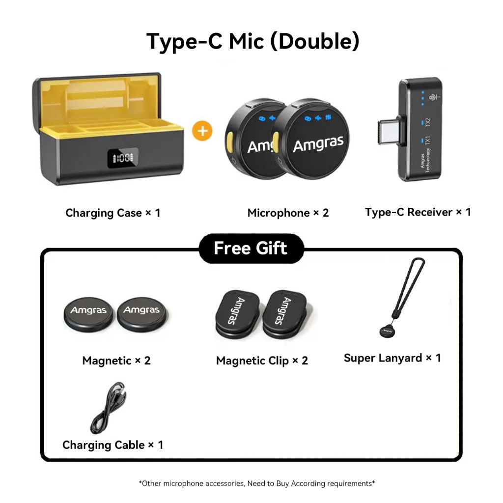 Amgras SoundMeta V Ultra Button Type Wireless Lavalier Microphone With Active Noise Cancelling Dual-