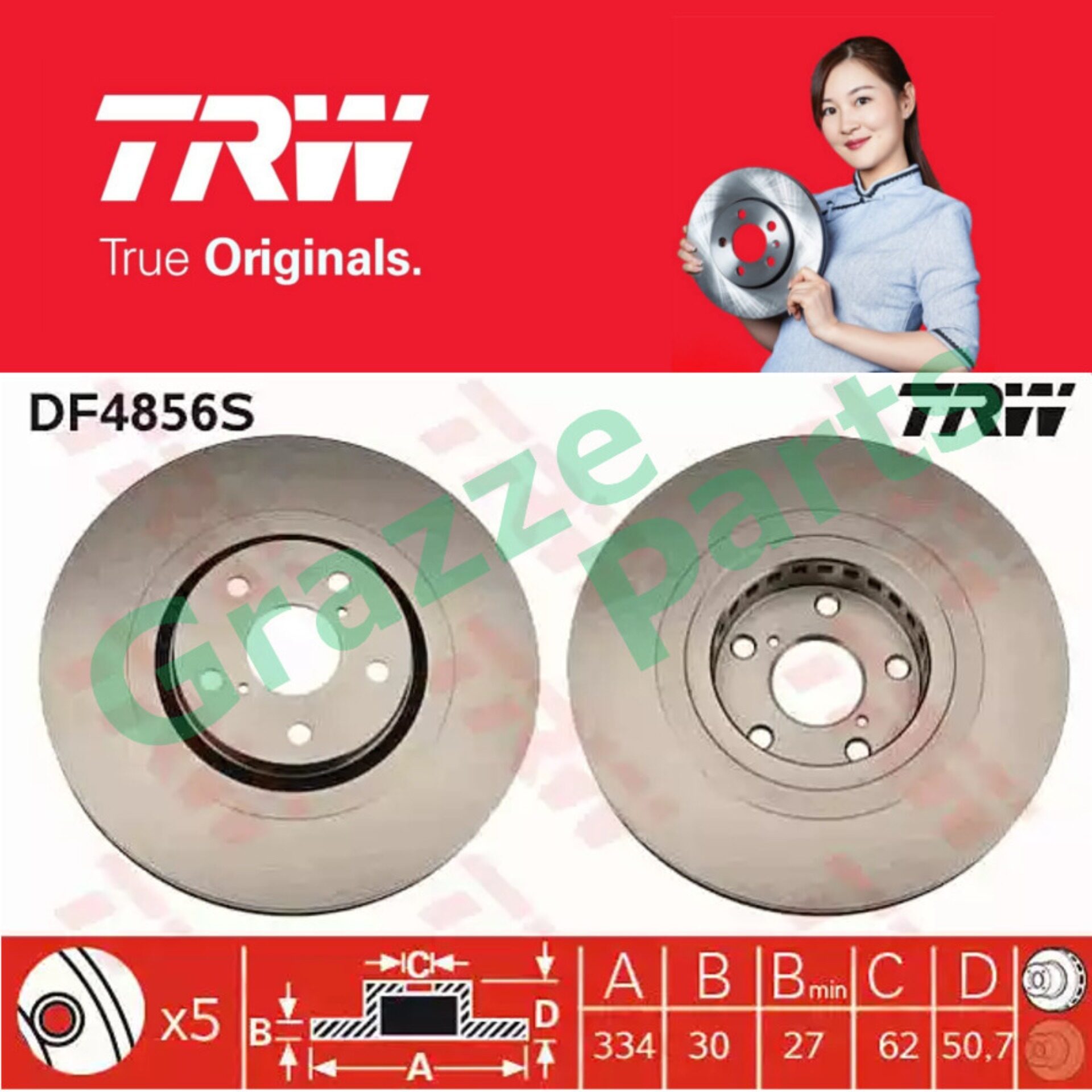 (1 pcs) TRW Disc Brake Rotor Front RH for DF4856S Lexus GS300 GS430 GS450H (334mm)