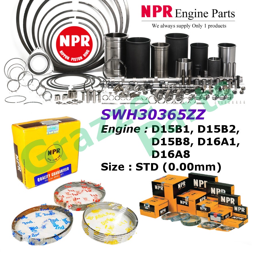 NPR Piston Ring Set SWH30365ZZ for Honda Civic SH4 SR4 Inj (Fuel Injection) 1.5 D15B1 D15B2 D15B8 (7