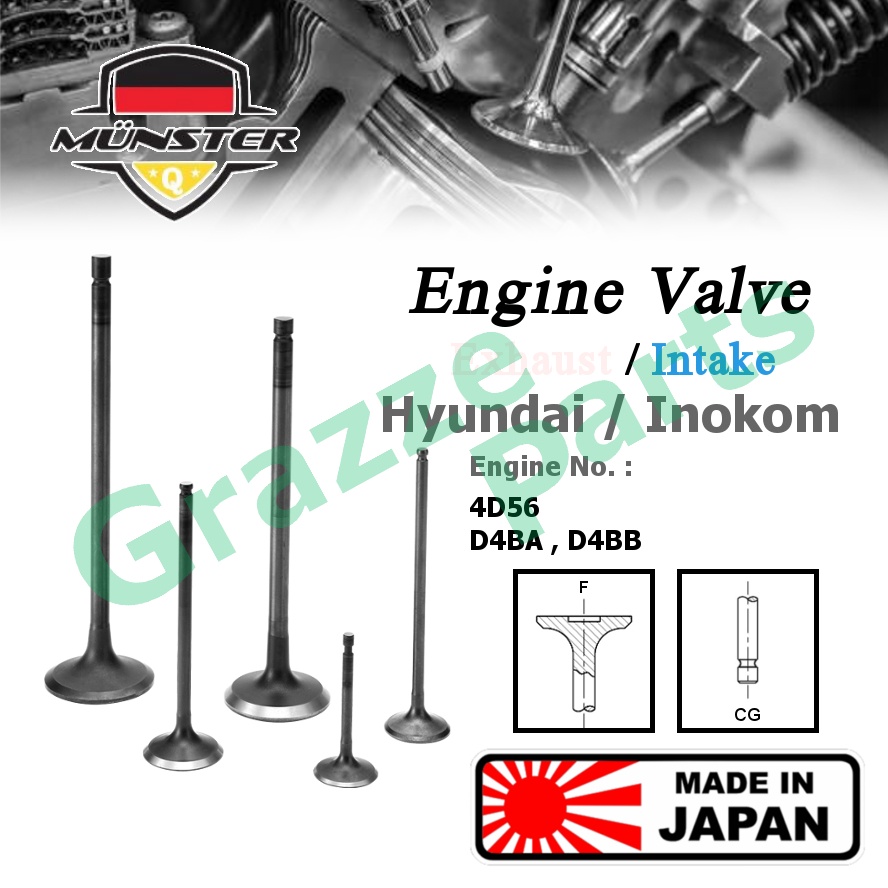 (4pc) Münster Engine Valve Exhaust (36.0mm) / Intake (42.0mm) for Hyundai H100 Inokom Lorimas AU26 2