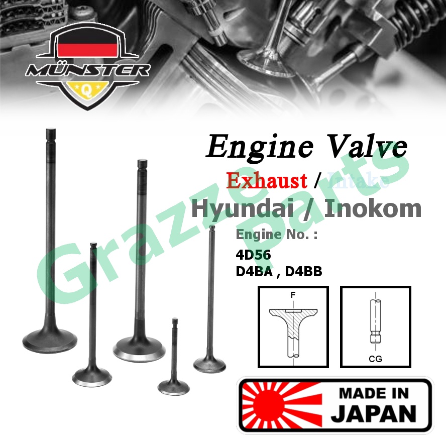 (4pc) Münster Engine Valve Exhaust (36.0mm) / Intake (42.0mm) for Hyundai H100 Inokom Lorimas AU26 2