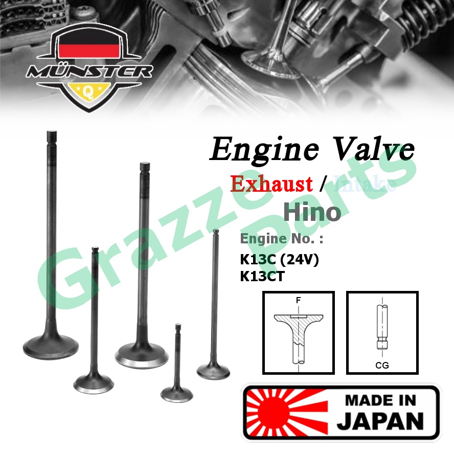 (4pc) Münster Engine Valve Exhaust (44.9mm) / Intake Inlet (45.9mm) Hino Truck FH FN FP FQ FR FS ( f