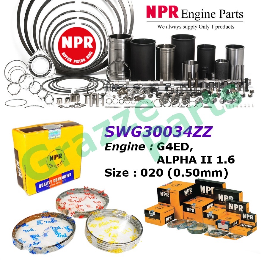 NPR Piston Ring Set SWG30034ZZ for Hyundai Matrix 1.6 G4ED ALPHA II 1.6 (76.5mm) - Have 2 Types