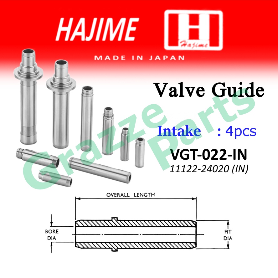 (4pc) Hajime Japan Engine Valve Guide Intake VGT-022-IN Toyota Corolla KE70 KE30 Liteace KM36 Unser 
