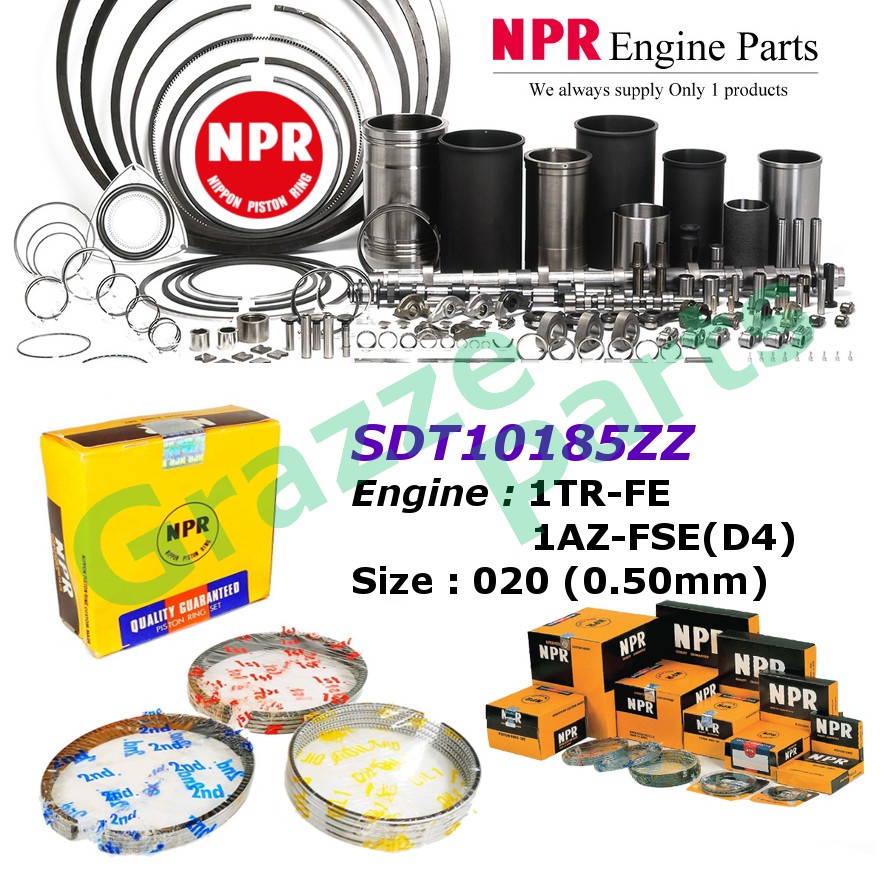 NPR Piston Ring Set SDT10185ZZ for Toyota Innova TGN40 HiAce Dyna 2.0 1TR-FE 1AZ-FSE (D4) (86.0mm)