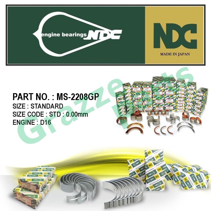 NDC Japan Engine Main Bearing STD (0.00mm) Size MS-2208GP for Honda Stream 1.7 RN1 D17A