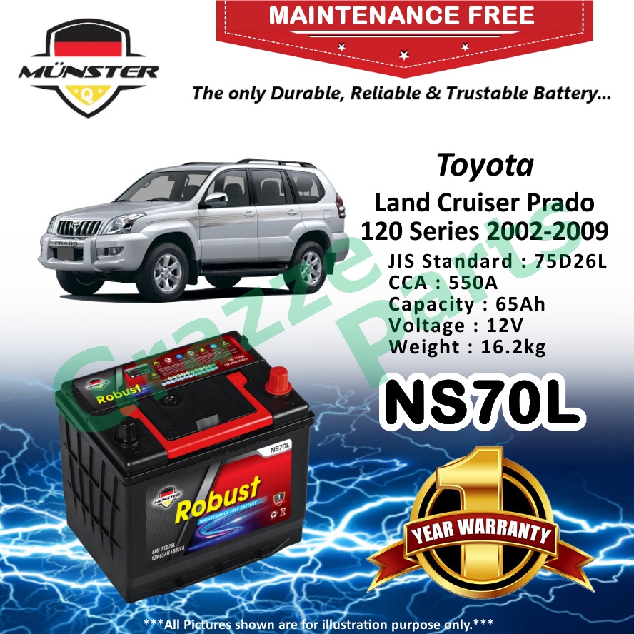 Münster Robust MF CMF NS70 | NS70L | 75D26L (65AH) Battery Bateri Kereta Toyota Land Cruiser Prado 1