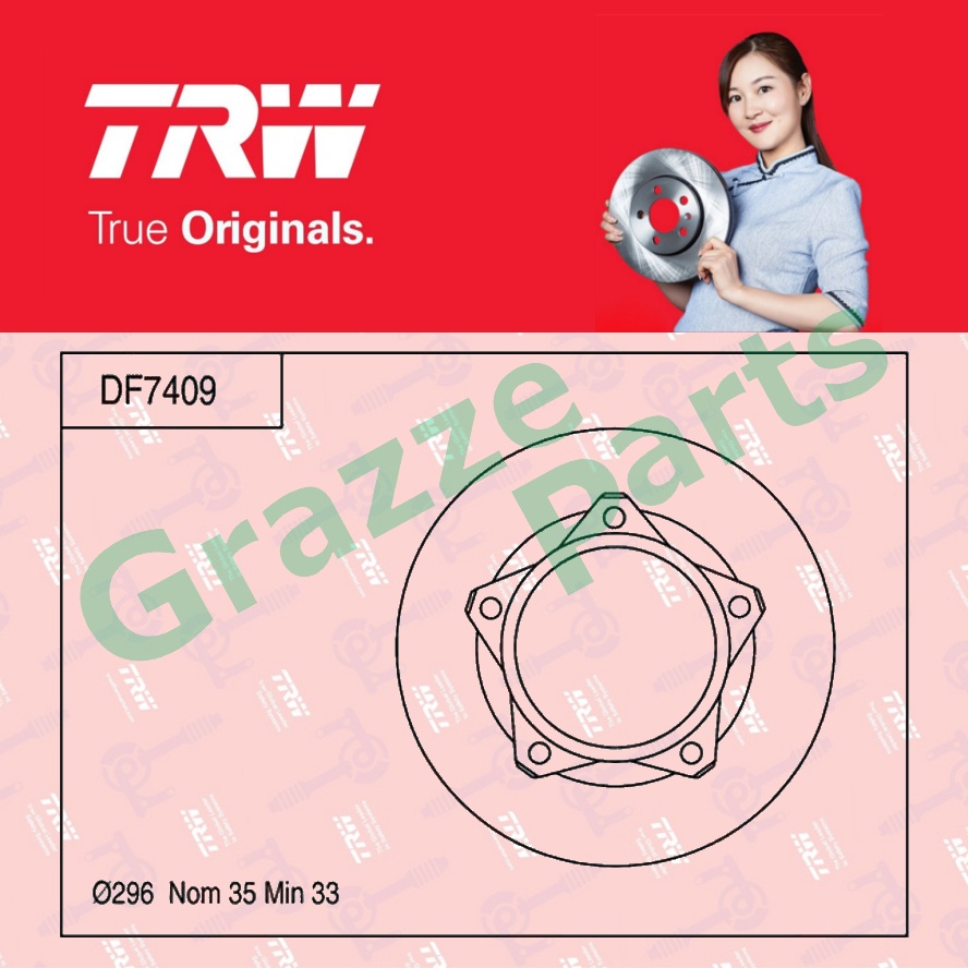 (2pc) TRW Disc Brake Rotor Front for DF7409 Toyota Hiace HIACE LY231 Dyna XZU300/320 BU300 DUTRO 5-T