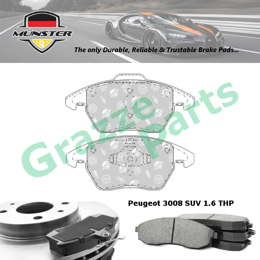Münster Disc Brake Pad Front for Peugeot 3008 SUV 1.6 THP 2010-2016 5FV (EP6CDT) 5GZ (EP6FDT)