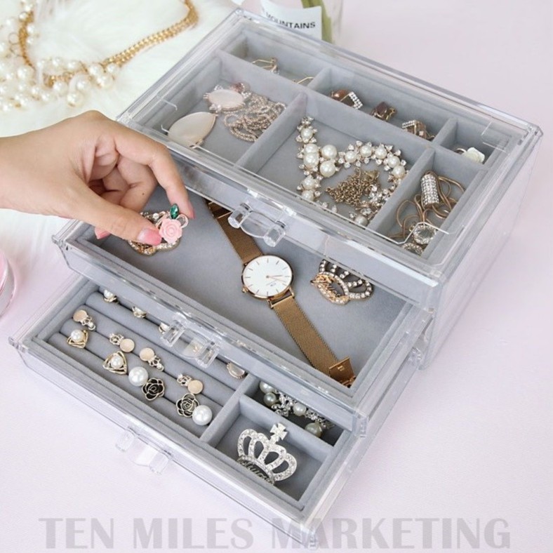 Premium 3Layer Drawer Box Jewelry Storage Box Acrylic Box Jewelry