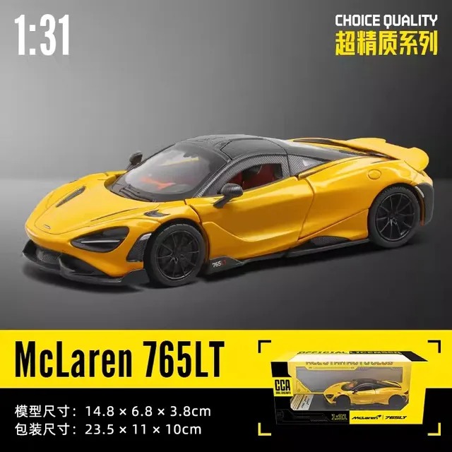 CCA Officially Licensed 1:31 Scale McLaren 765LT Diecast Alloy Model Car with Sound, Light, and Pull