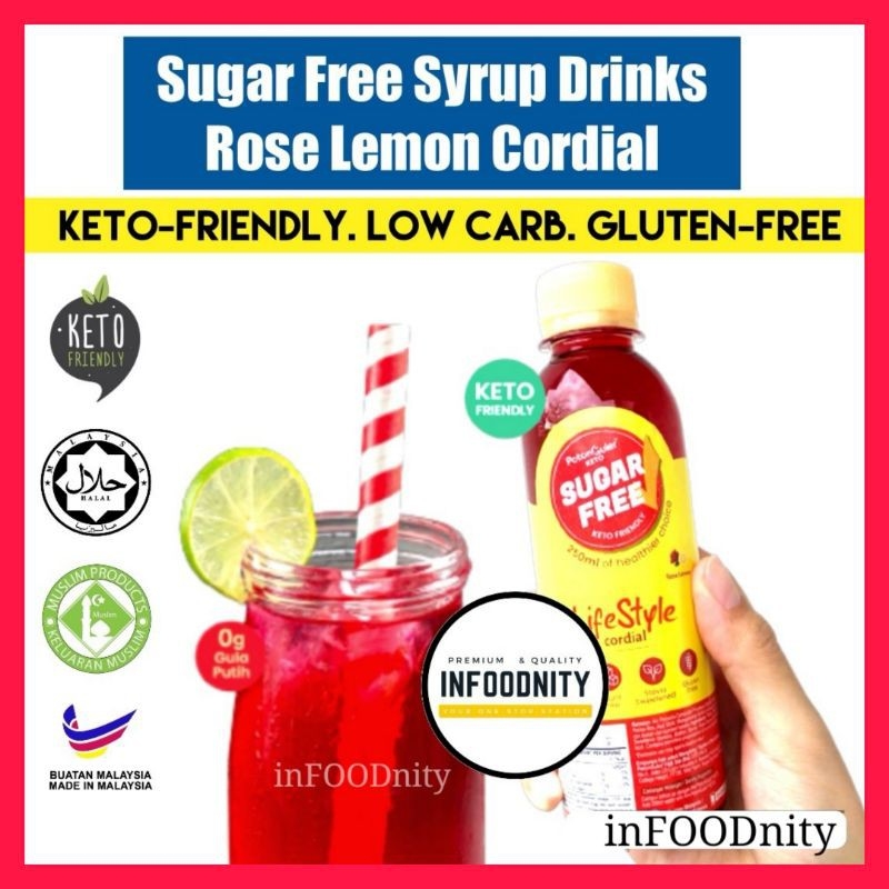Keto Diet Low Carb Sugar Free Rose Lemon Cordial Syrup I Air Sirap Ros Menyirap Tanpa Gula Keto Drin