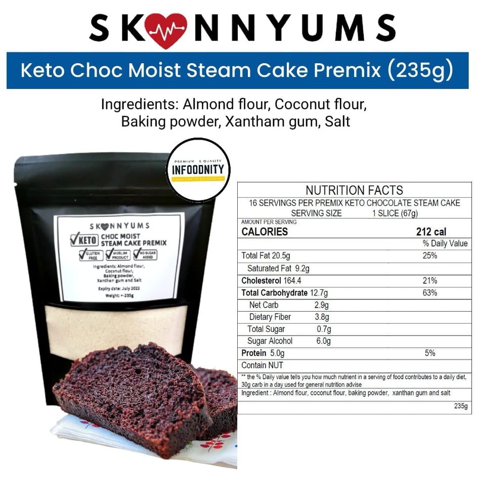 Skinnyums Keto Premix Flour Bread Bun Almond Wrap Waffle Brownies Pandan Butter Marble Choc Moist St