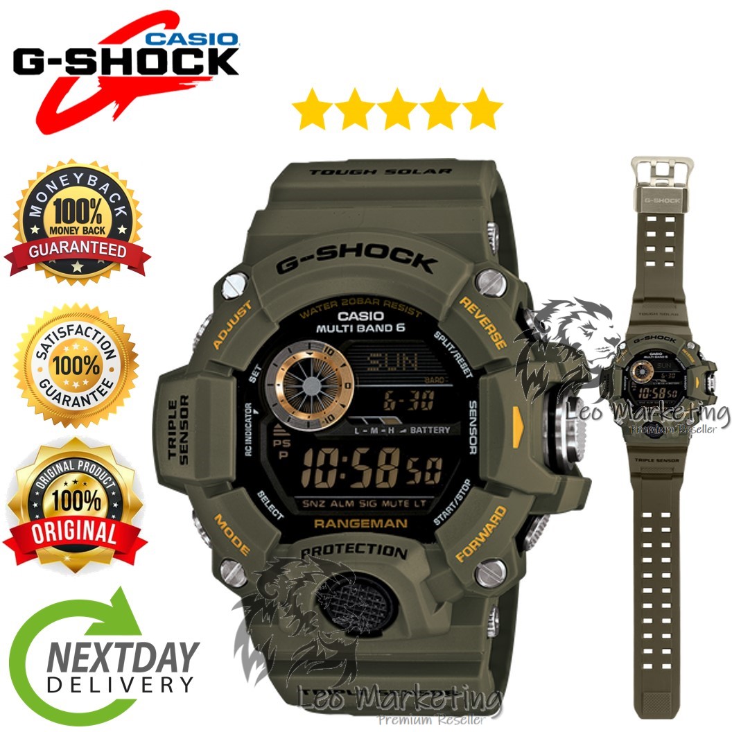 Leo Marketing [100% Original] Japan Made G-Sh0ck Rangeman Army Green GW9400 Resin Band Mineral Glass