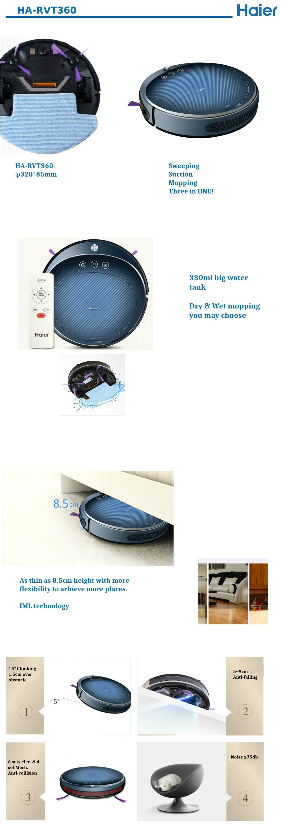 HAIER Robot Vacuum Cleaner with Mop Function (HARVT360/HARVT360) PGMall